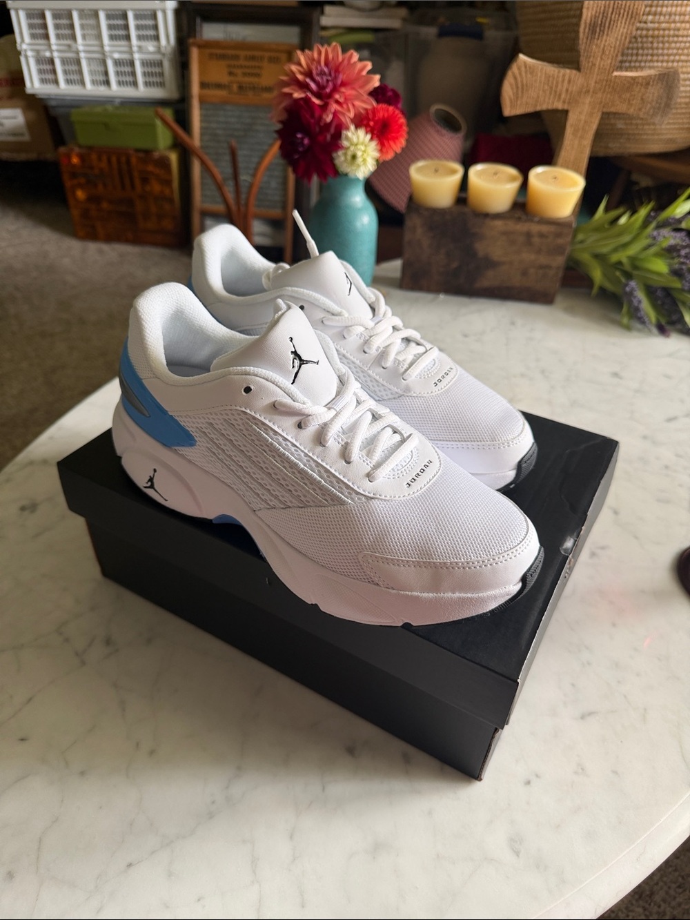 Men’s Jordan Trunner Flow White Sneakers with Light Blue Accents